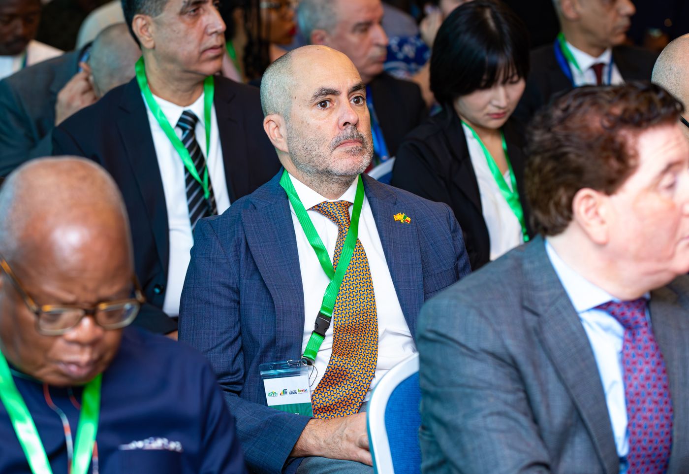 Close view of delegates in session